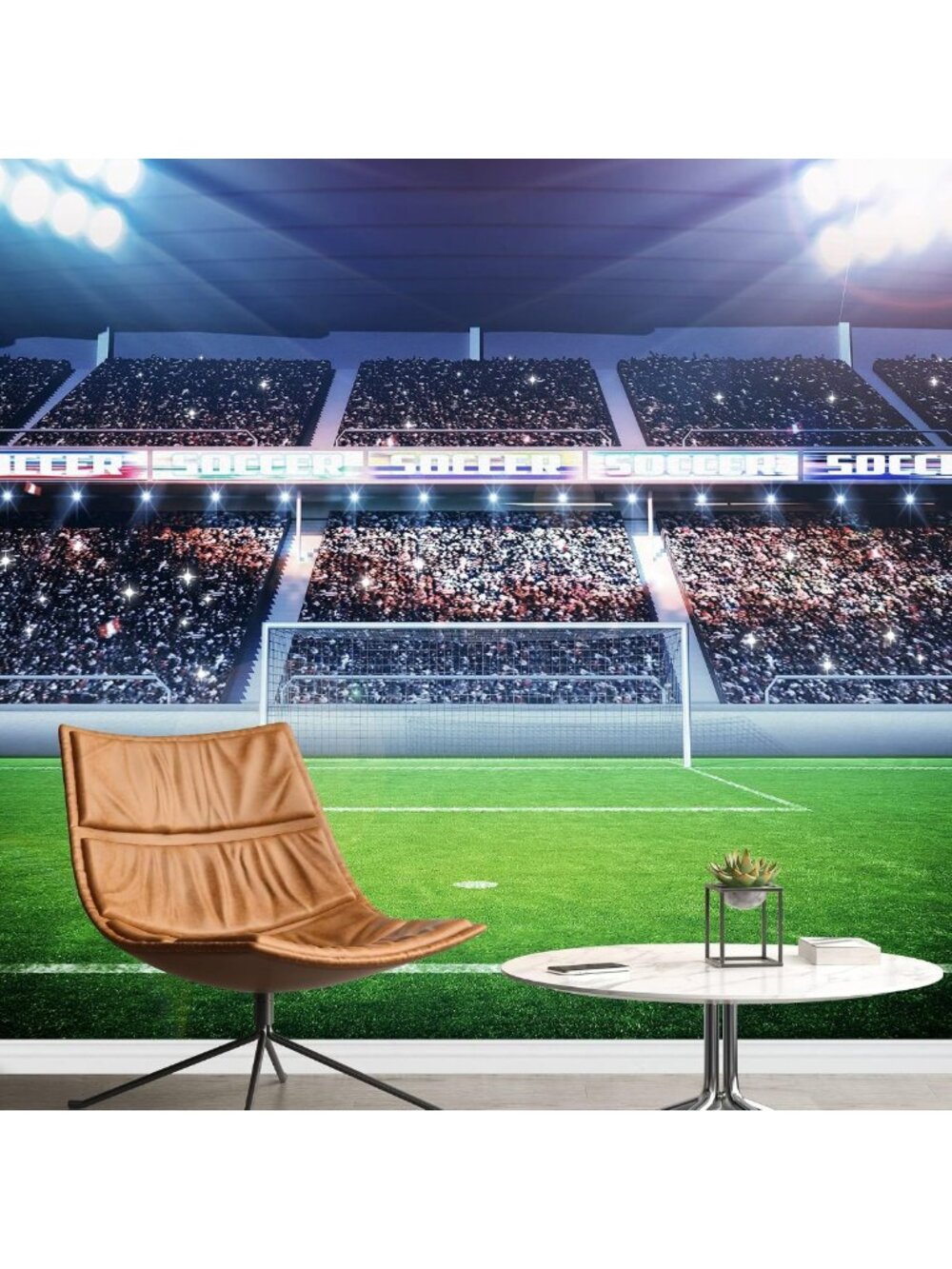 Neon Light Soccer Stadium Wall Mural - Removable Sports Decor for Gym, Office